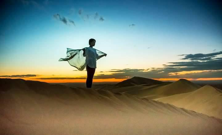 Enjoying the sunset in Mongolian gobi